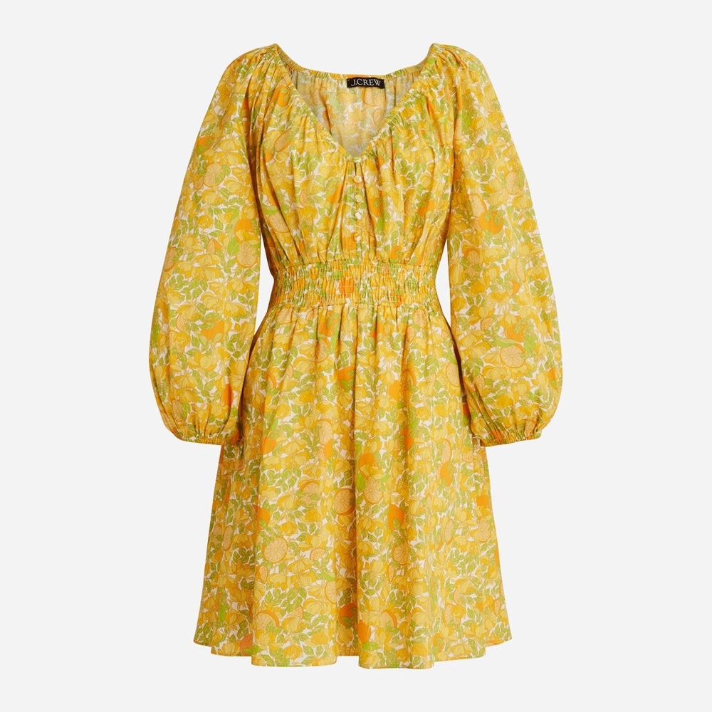 V-neck cotton lawn mini dress in limone print